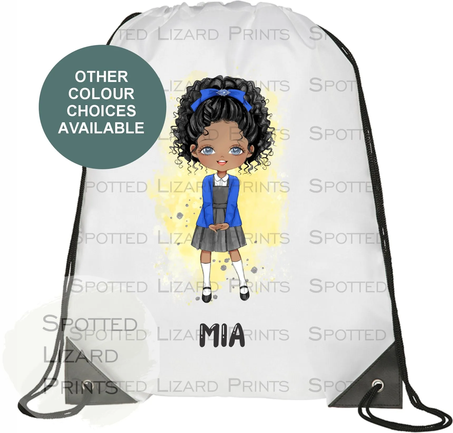 Personalised School Girl Bag, Back to School Drawstring, Bag with Custom Girl Character/School Uniform Design - Matching School Bag