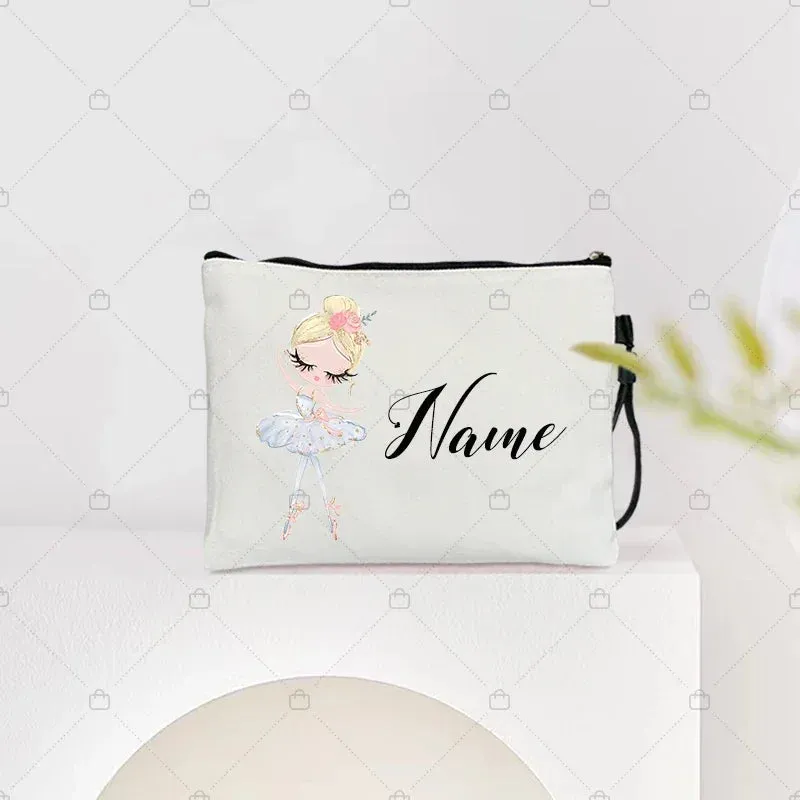 Personalized Ballet Girl Name Makeup Bags Pink Custom Name Women's Cosmetic Bag Kits School Supplies Pencil Pouchs Teacher Gifts