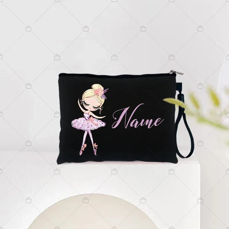 Personalized Ballet Girl Name Makeup Bags Pink Custom Name Women's Cosmetic Bag Kits School Supplies Pencil Pouchs Teacher Gifts