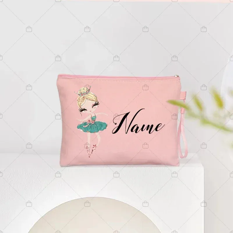 Personalized Ballet Girl Name Makeup Bags Pink Custom Name Women's Cosmetic Bag Kits School Supplies Pencil Pouchs Teacher Gifts