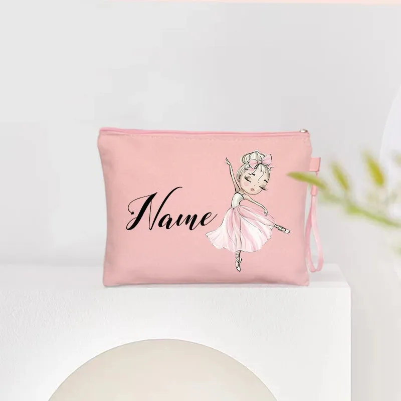 Personalized Ballet Girl Name Makeup Bags Pink Custom Name Women's Cosmetic Bag Kits School Supplies Pencil Pouchs Teacher Gifts