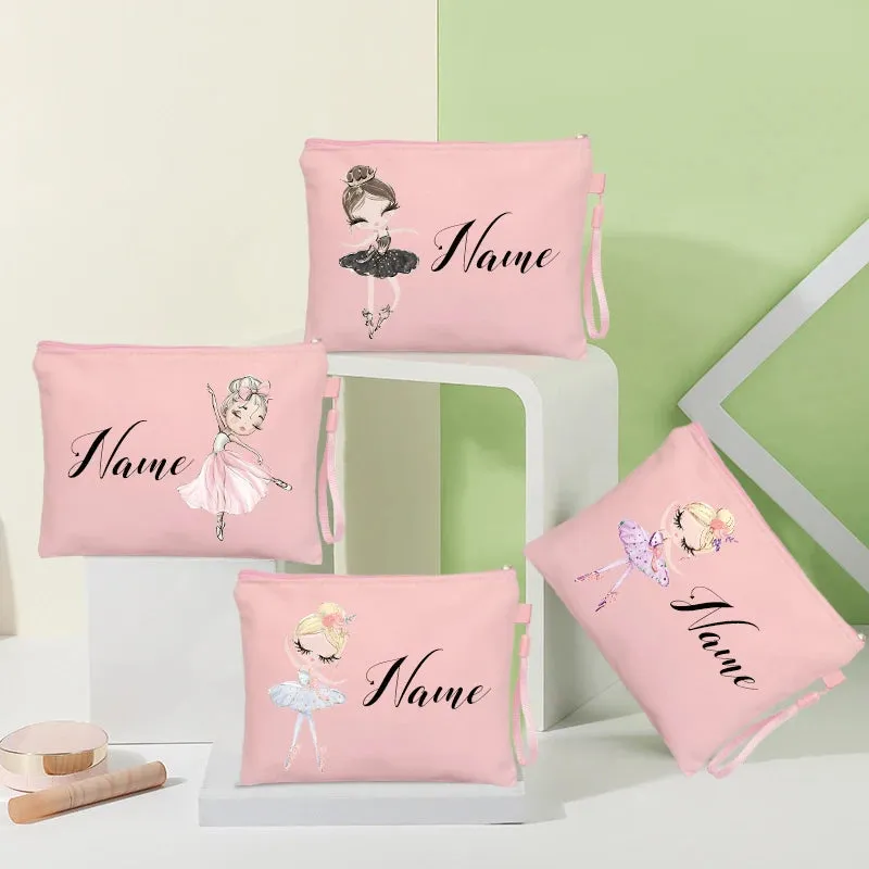 Personalized Ballet Girl Name Makeup Bags Pink Custom Name Women's Cosmetic Bag Kits School Supplies Pencil Pouchs Teacher Gifts