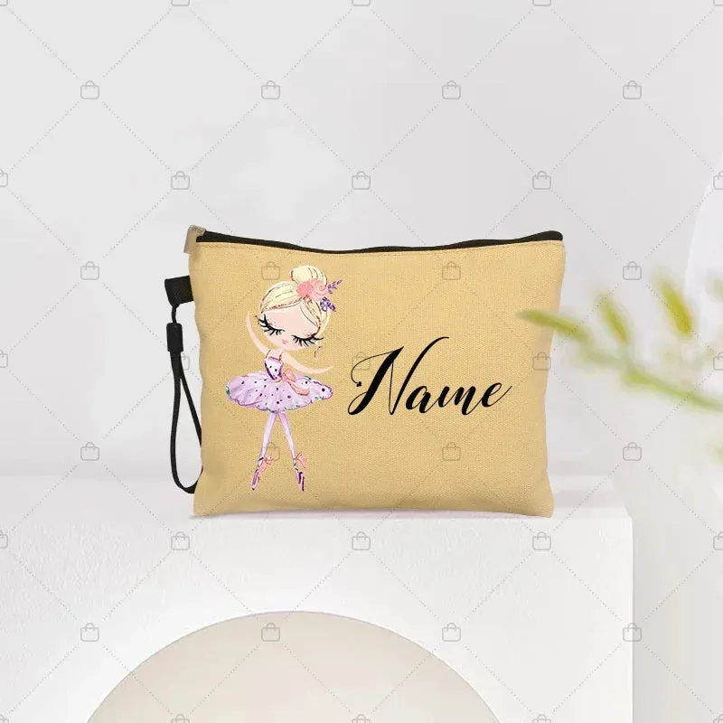 Personalized Ballet Girl Name Makeup Bags Pink Custom Name Women's Cosmetic Bag Kits School Supplies Pencil Pouchs Teacher Gifts