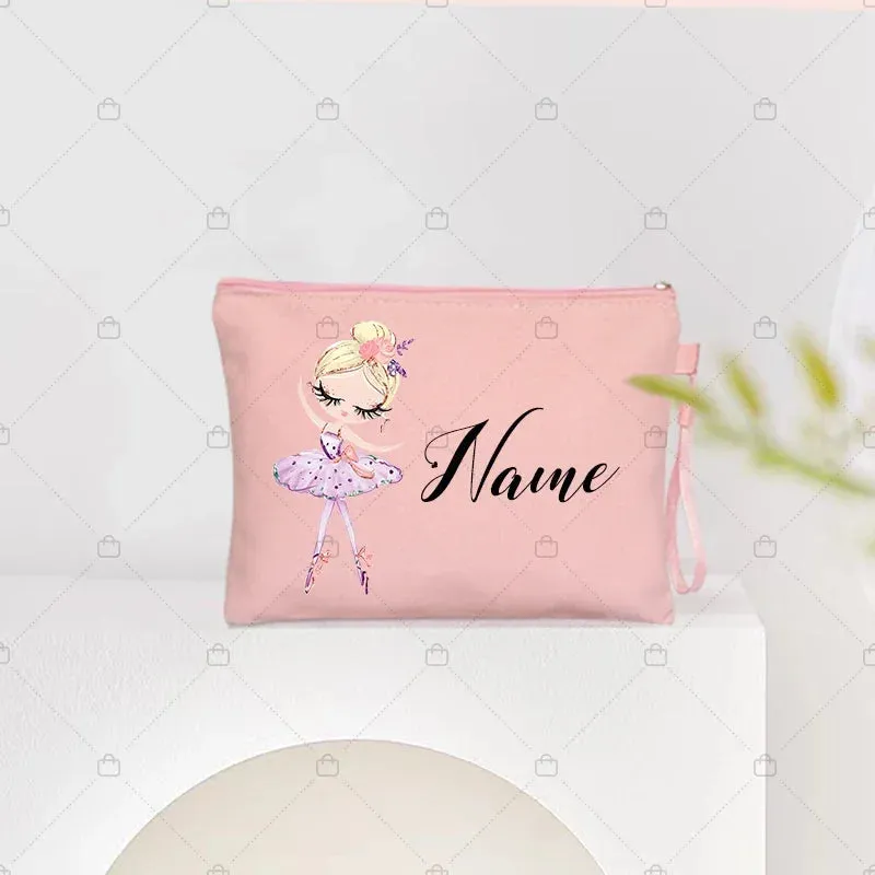 Personalized Ballet Girl Name Makeup Bags Pink Custom Name Women's Cosmetic Bag Kits School Supplies Pencil Pouchs Teacher Gifts