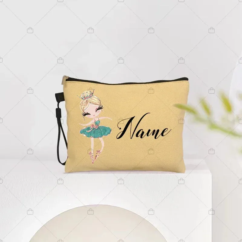 Personalized Ballet Girl Name Makeup Bags Pink Custom Name Women's Cosmetic Bag Kits School Supplies Pencil Pouchs Teacher Gifts