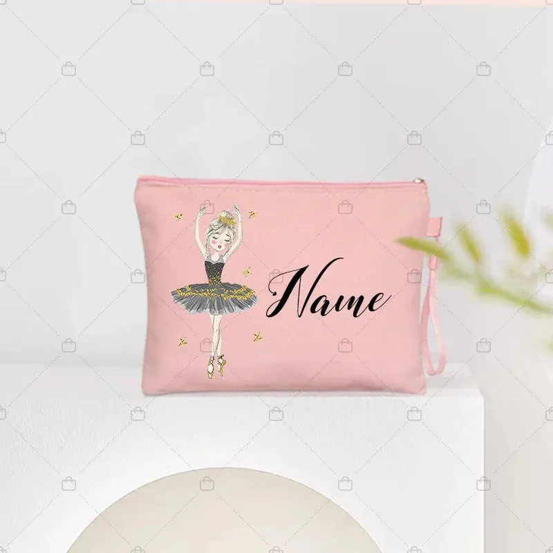 Personalized Ballet Girl Name Makeup Bags Pink Custom Name Women's Cosmetic Bag Kits School Supplies Pencil Pouchs Teacher Gifts