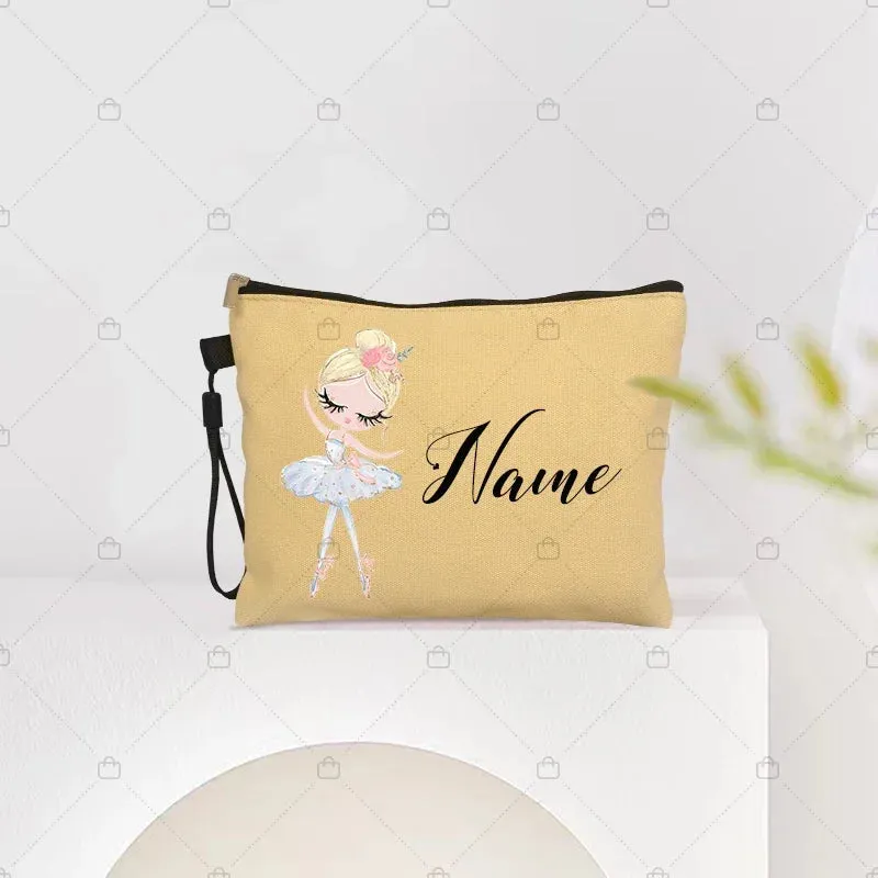 Personalized Ballet Girl Name Makeup Bags Pink Custom Name Women's Cosmetic Bag Kits School Supplies Pencil Pouchs Teacher Gifts