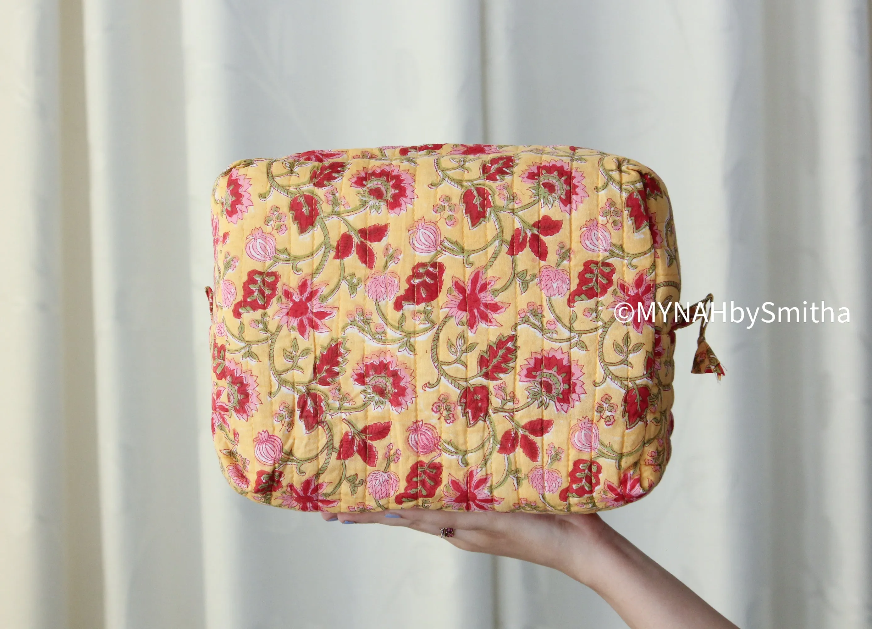 'Plumeria' printed toiletry/makeup zipper pouch