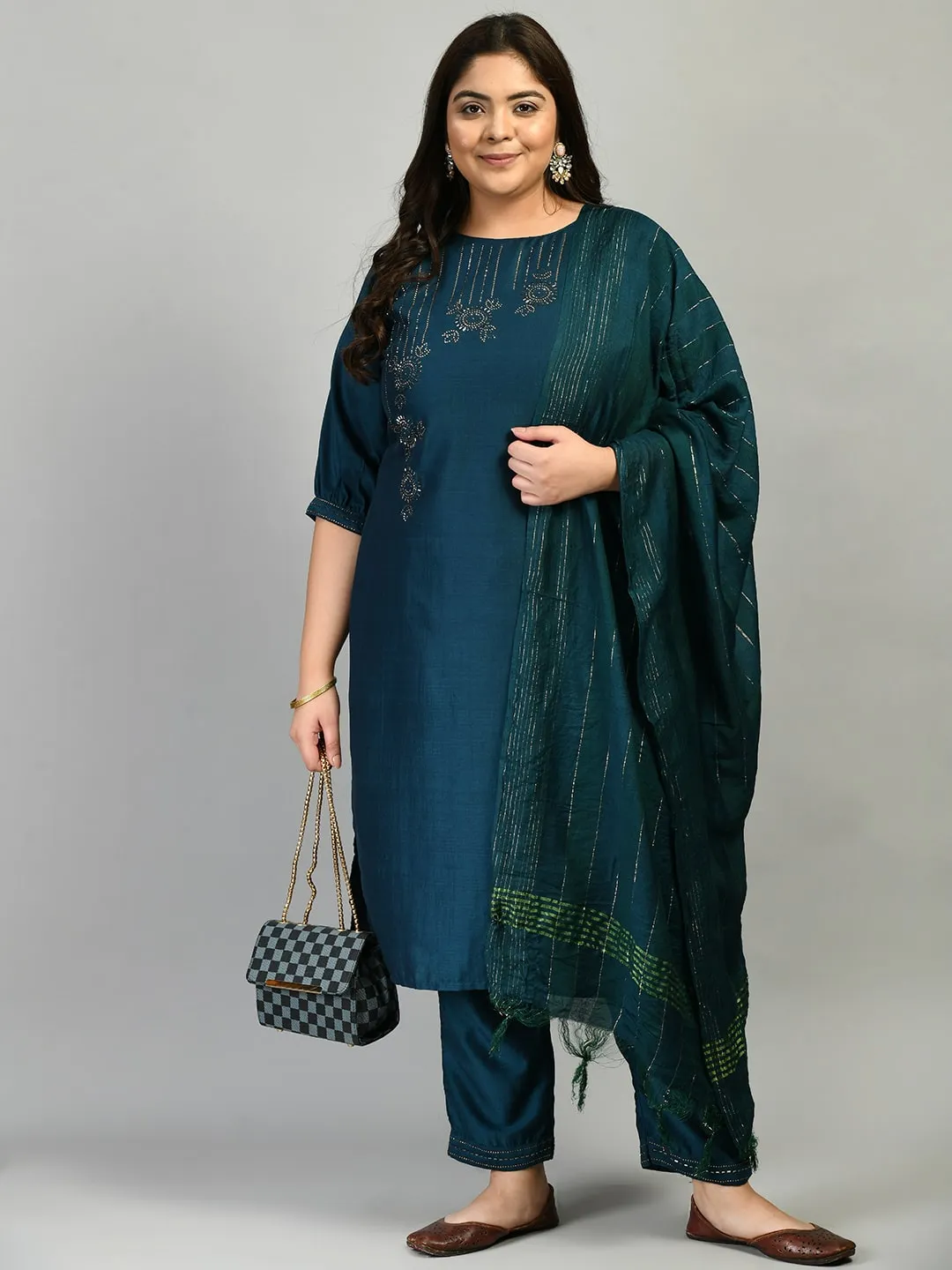 Plus Size Stunning Teal Kurta Set with Dupatta