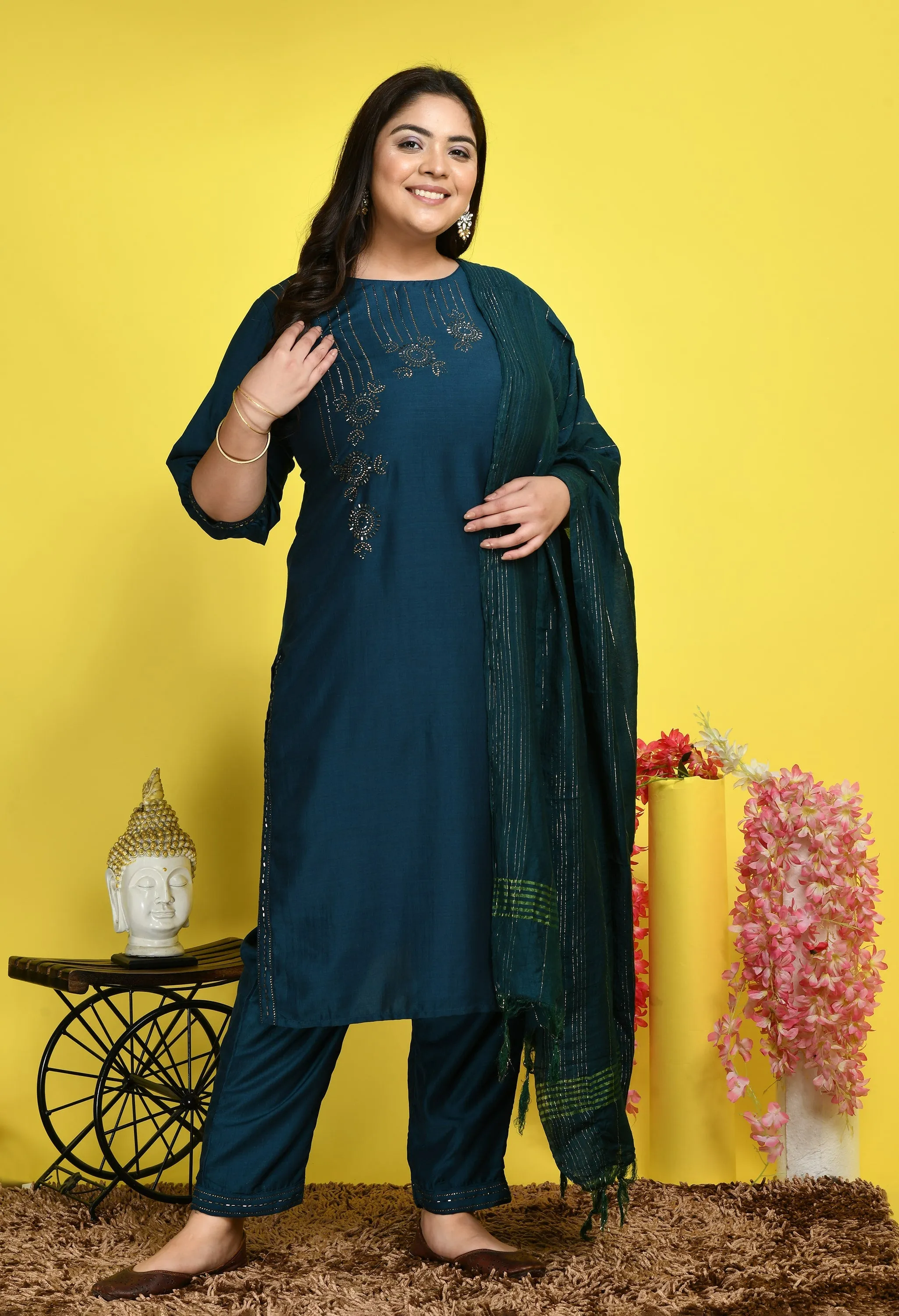 Plus Size Stunning Teal Kurta Set with Dupatta