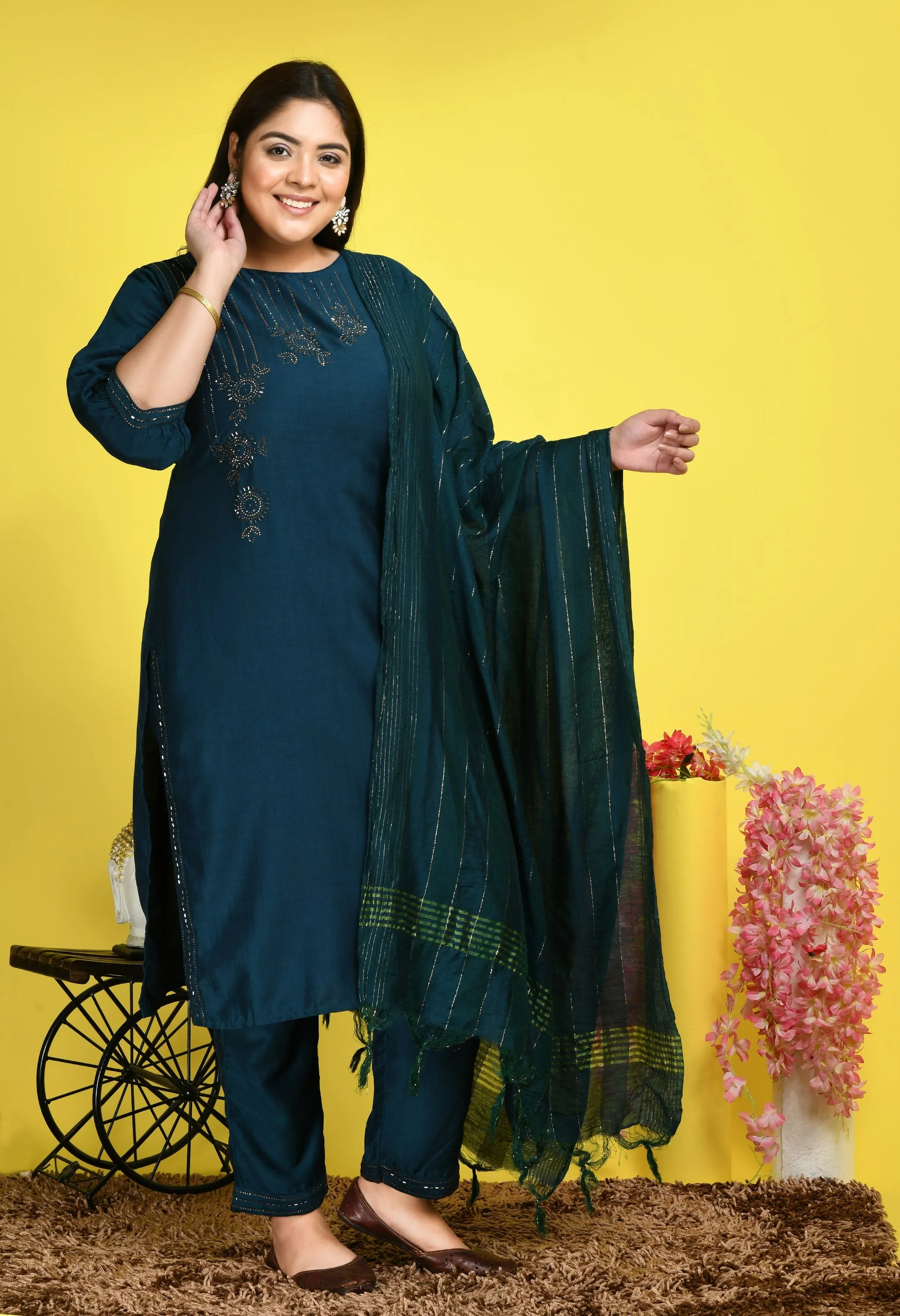 Plus Size Stunning Teal Kurta Set with Dupatta