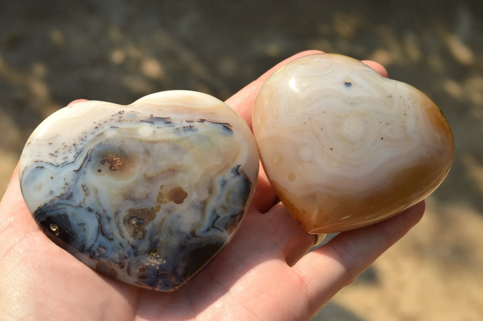 Polished Stunning Banded Agate Hearts  x 4 From Mandrosonoro, Madagascar