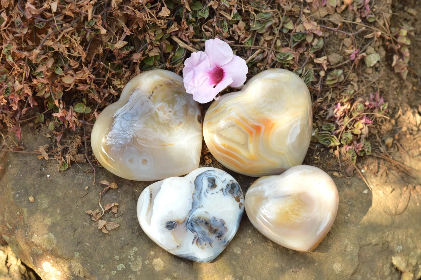 Polished Stunning Banded Agate Hearts  x 4 From Mandrosonoro, Madagascar