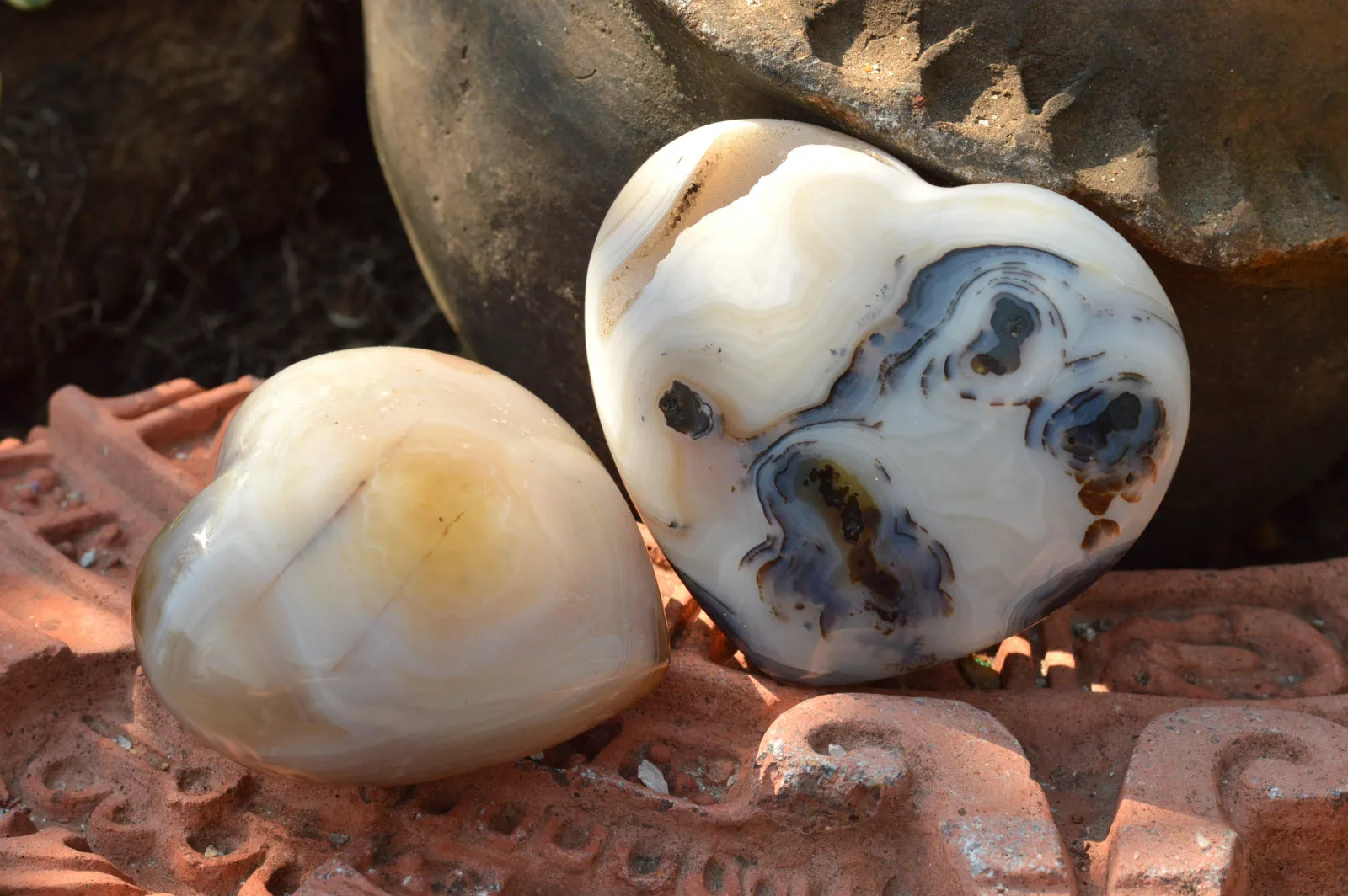 Polished Stunning Banded Agate Hearts  x 4 From Mandrosonoro, Madagascar