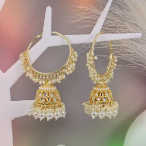 Raya - Stunning White Kundan Gold Plated Hoop Jhumka Earrings