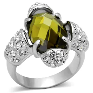 Ring AAA GRD CZ Olivine LOA842 for Women Style Rhodium