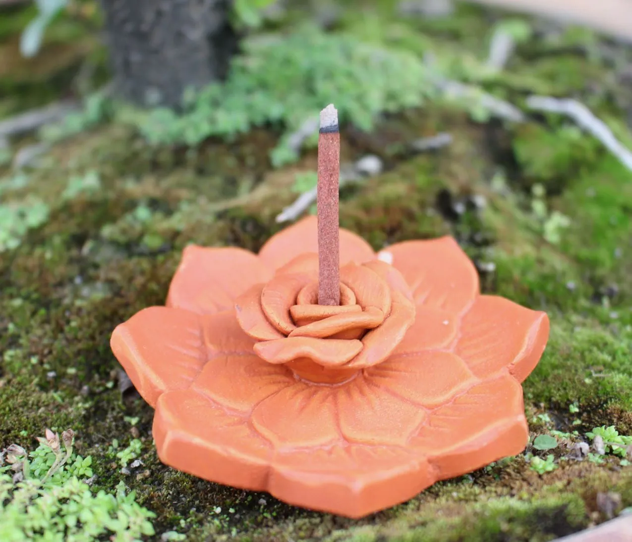 Rose on a Lotus Clay Incense Burner-Stunning Pottery Art