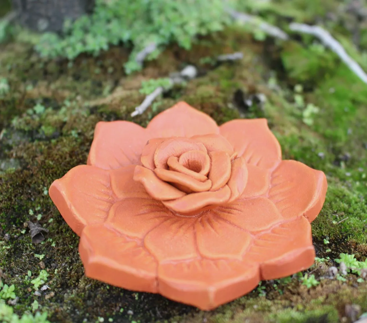 Rose on a Lotus Clay Incense Burner-Stunning Pottery Art