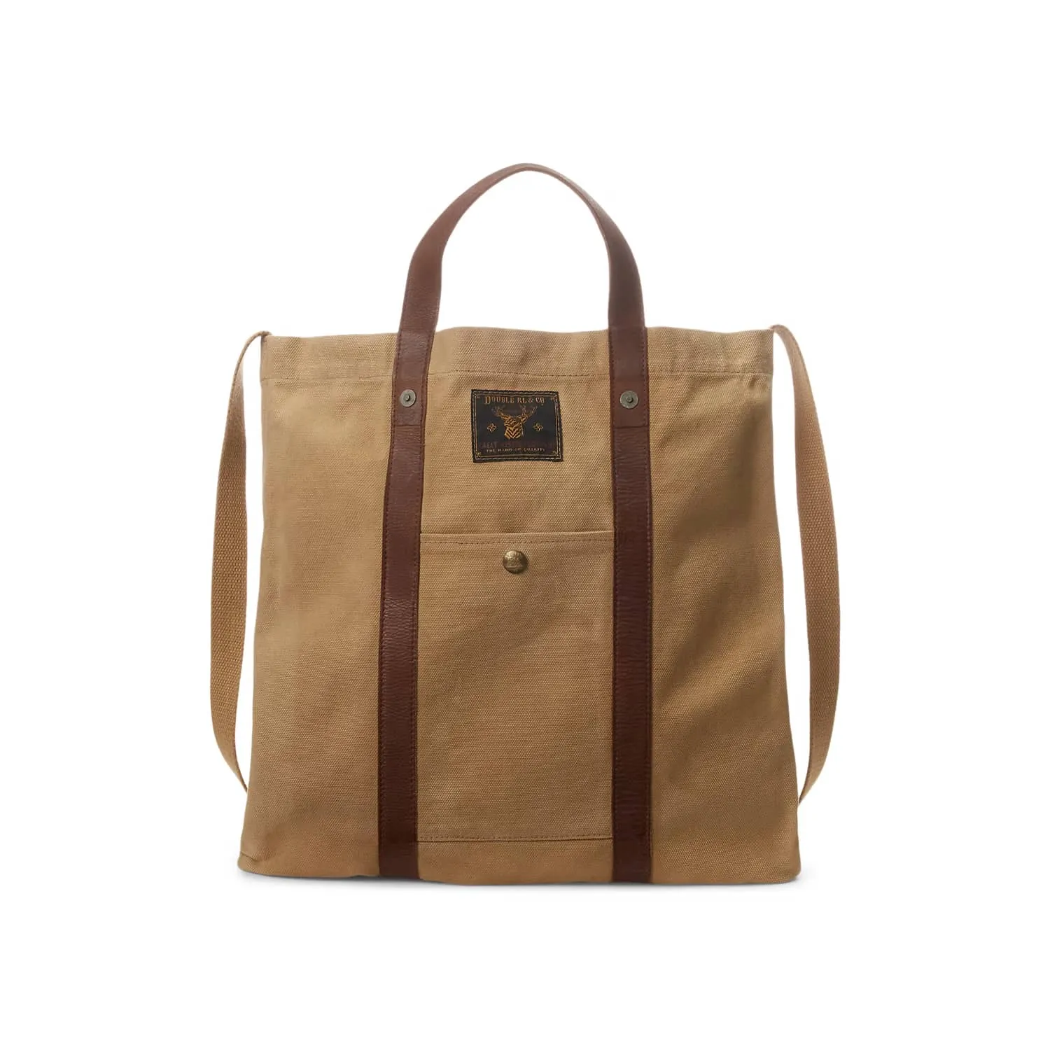 RRL Leather-Trim Canvas Tote Khaki/ Brown