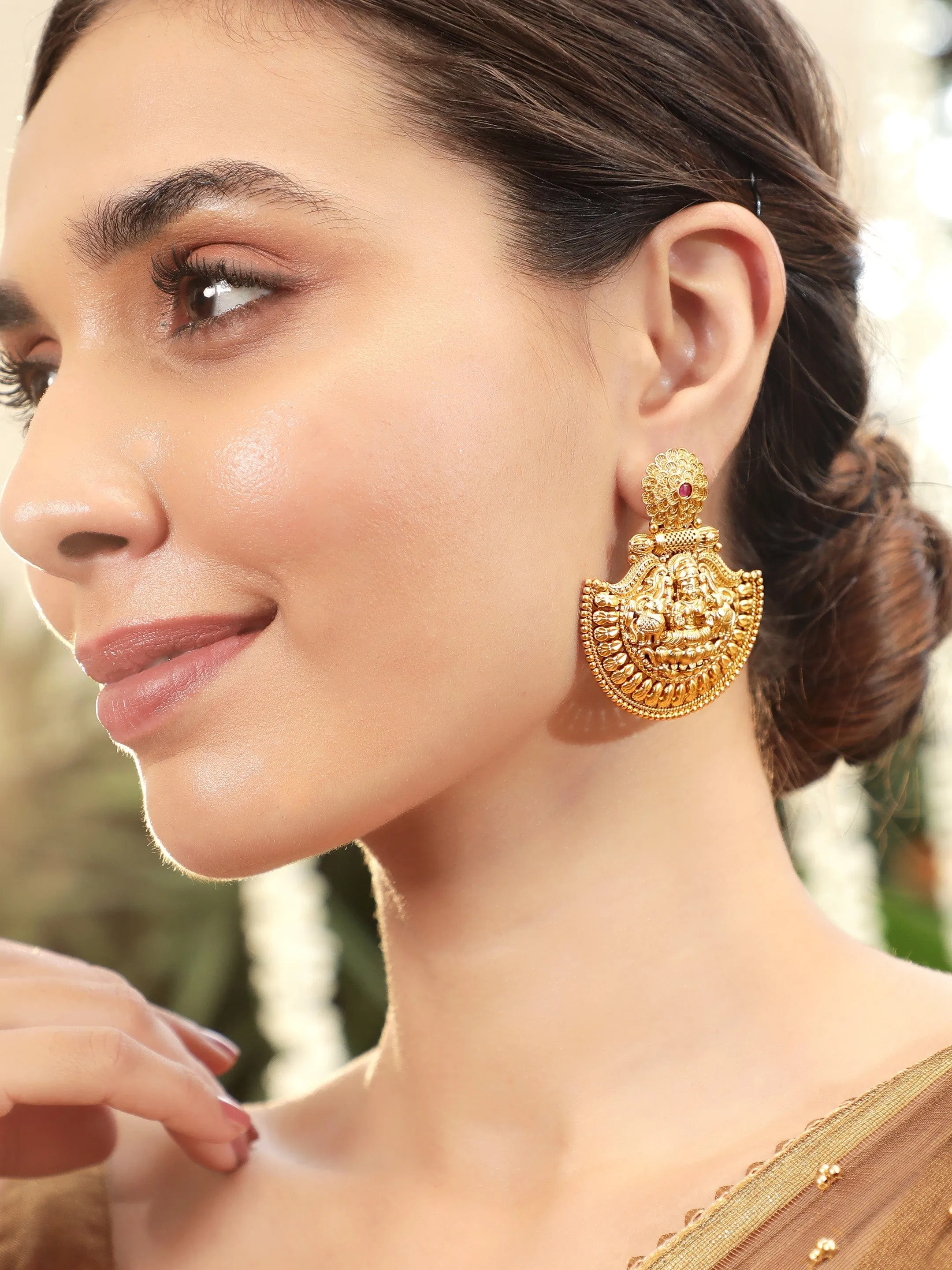 Rubans Eternal Grace 22k Gold-Plated Temple Chandbali Earrings