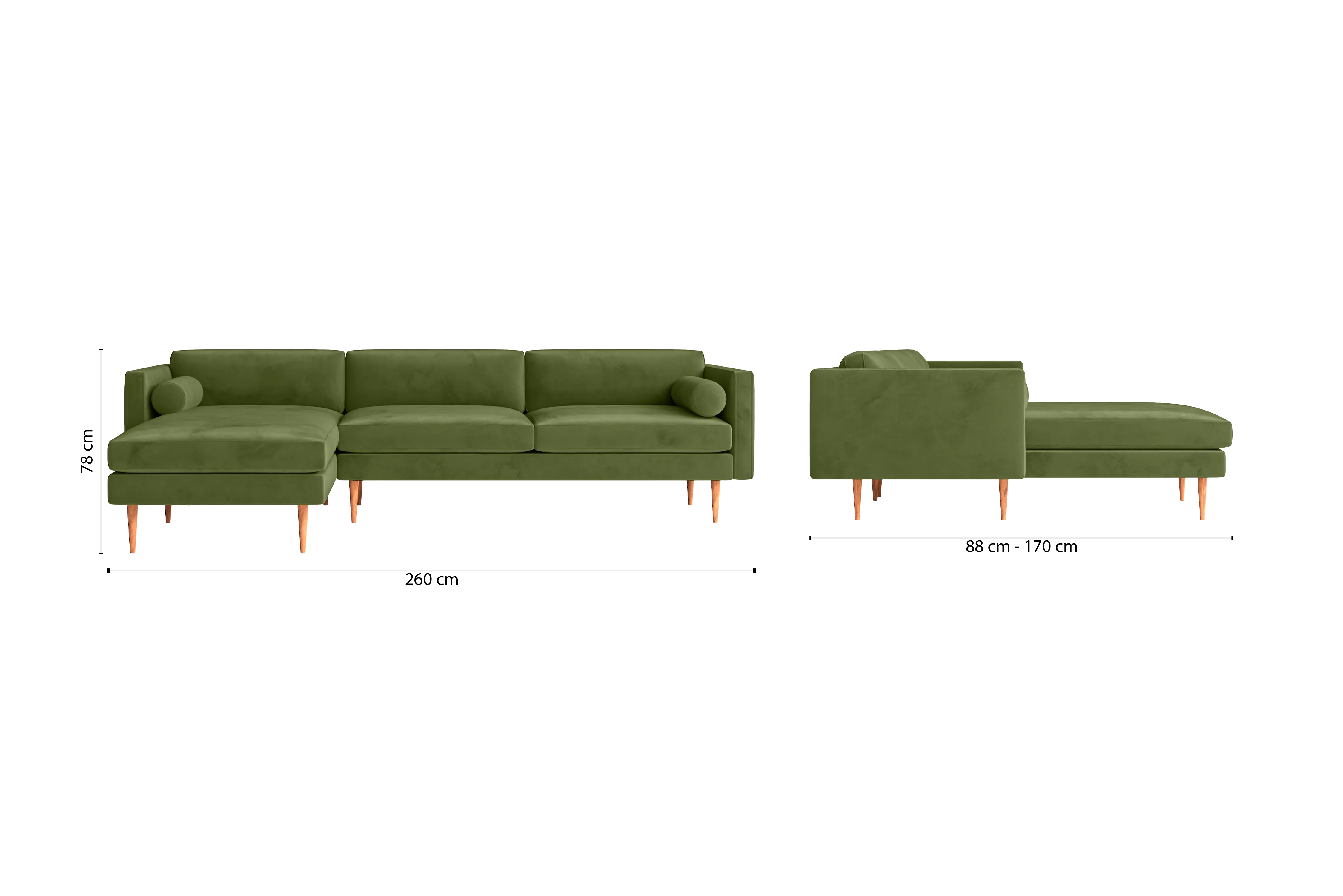 Salerno 3 Seater Left Hand Facing Chaise Lounge Corner Sofa Lime Velvet