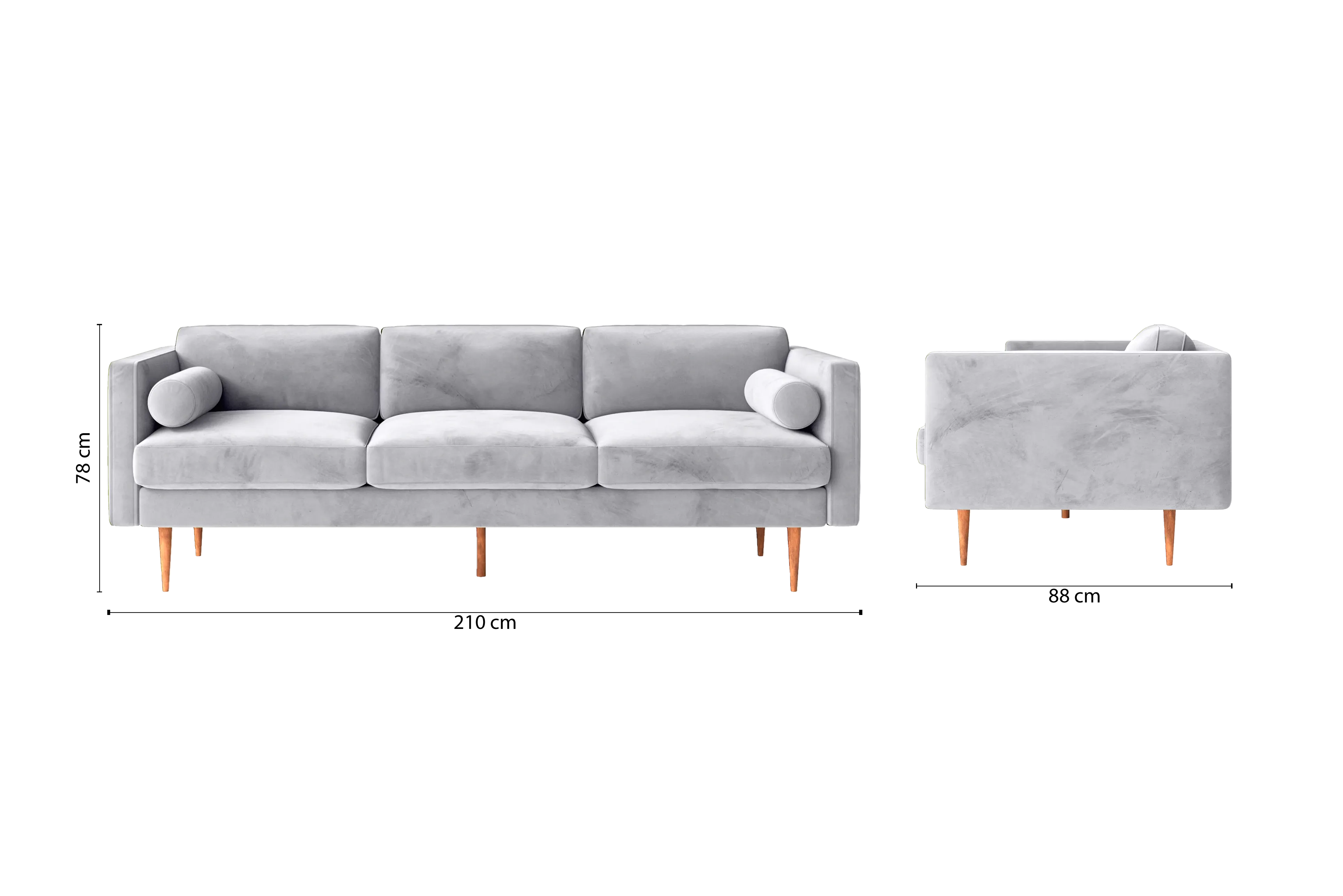 Salerno 3 Seater Sofa Silver Velvet