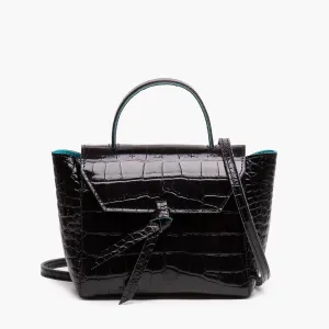 Siena Mini Leather Satchel Crossbody Bag - Black Croc Print