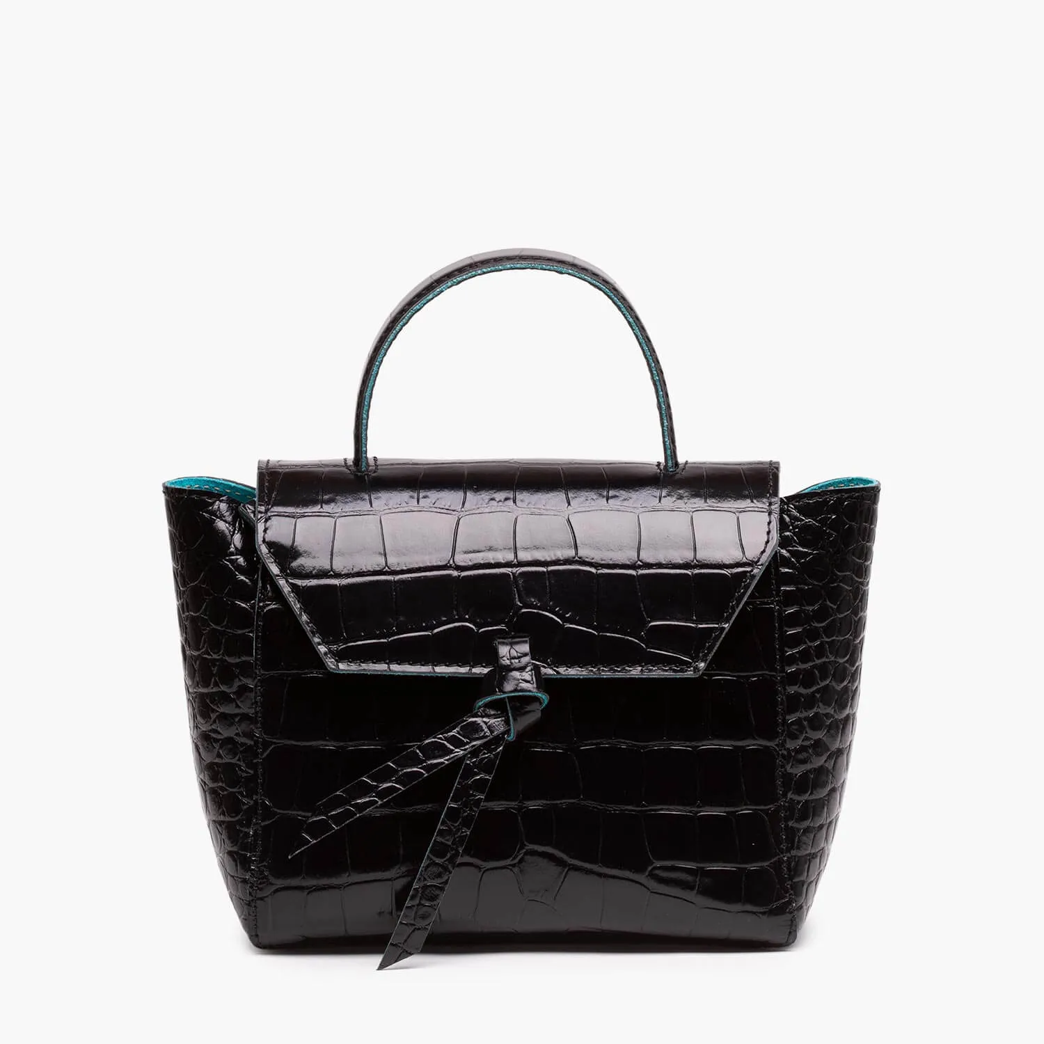 Siena Mini Leather Satchel Crossbody Bag - Black Croc Print