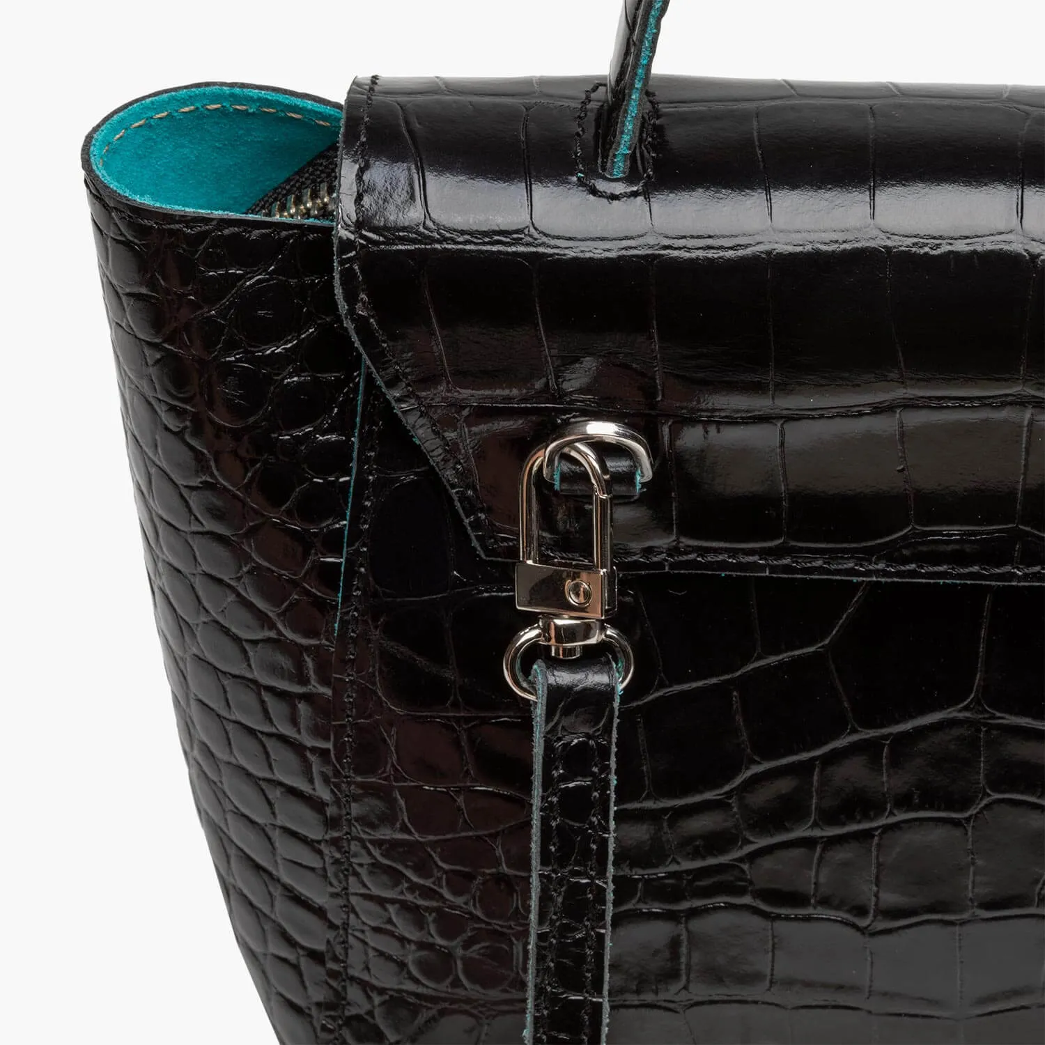 Siena Mini Leather Satchel Crossbody Bag - Black Croc Print