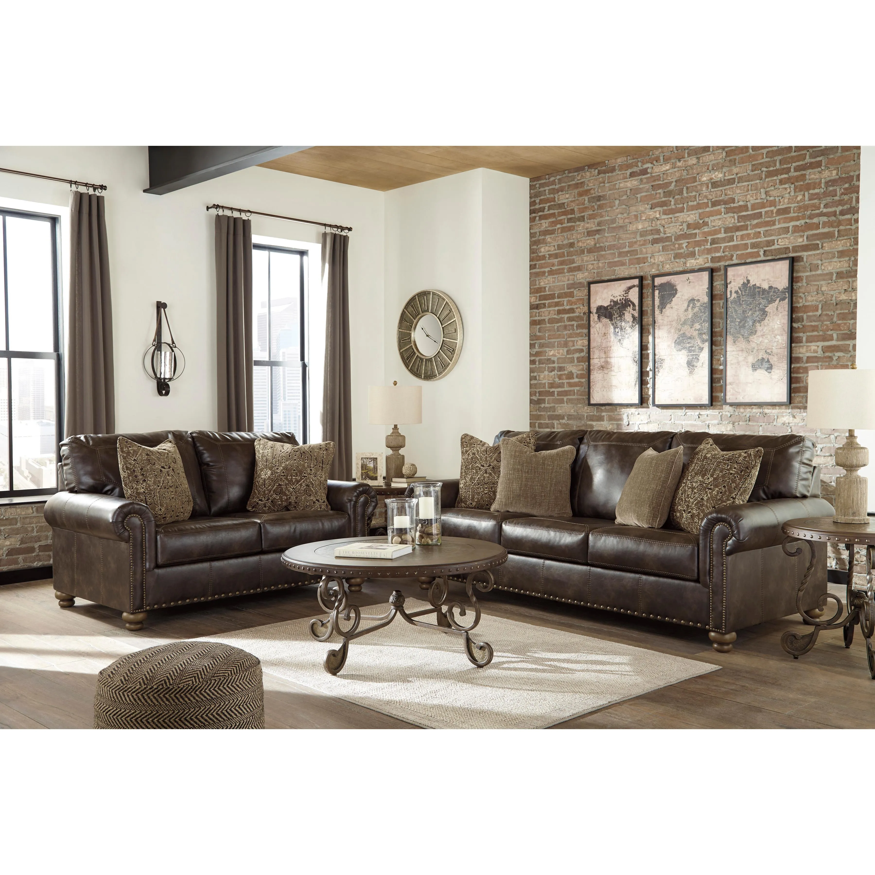 Signature Design by Ashley Nicorvo Stationary Leather Look Sofa 8050538