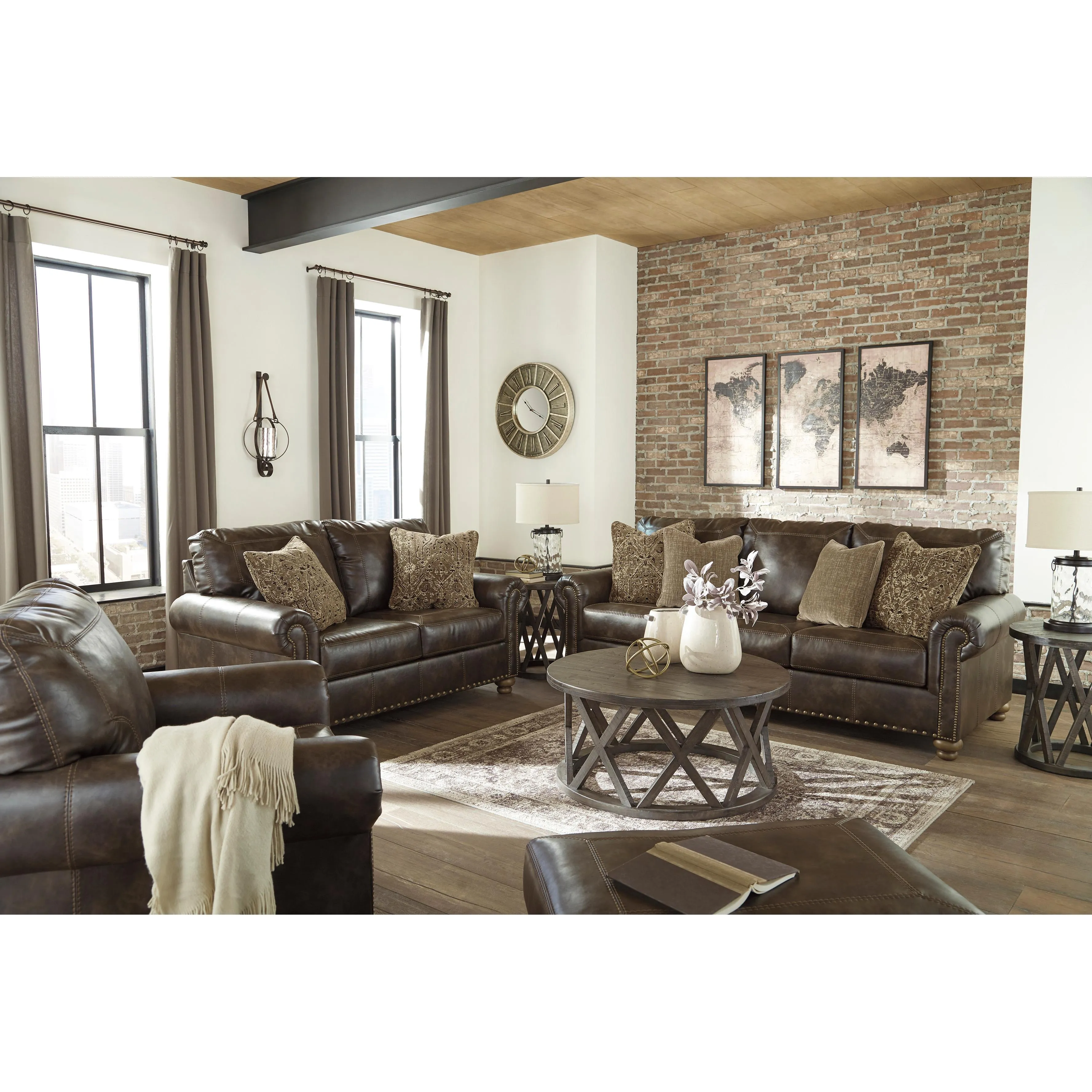 Signature Design by Ashley Nicorvo Stationary Leather Look Sofa 8050538