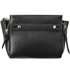 Simple Solid Colour and PU Leather Design Crossbody Bag For Women - Black