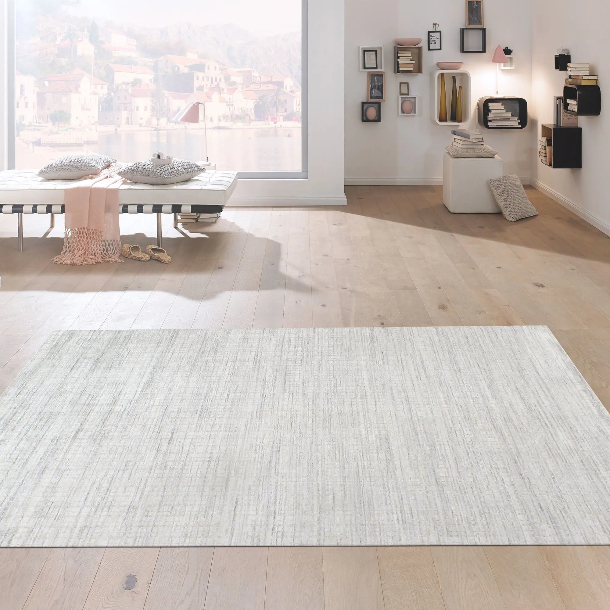 Slate Collection Hand-Loomed Ivory/Beige Bsilk & Wool Area Rug-12' 0" X 15' 0"