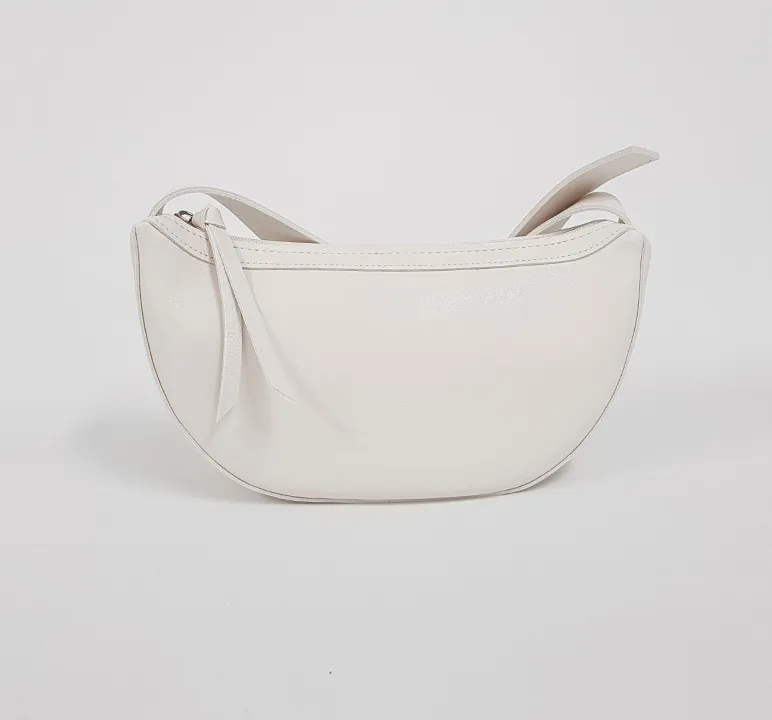 Soft Leather Halfmoon Crossbody Bag with Extra Pocket