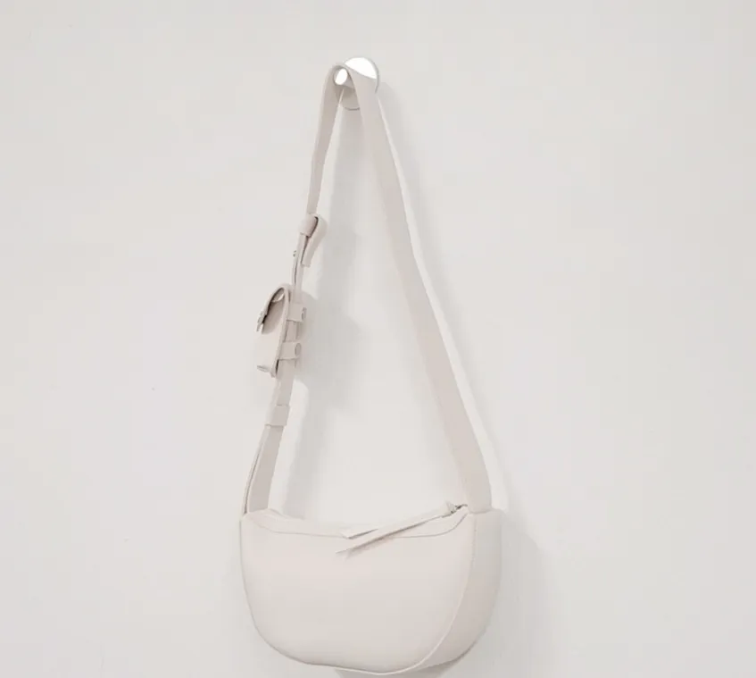 Soft Leather Halfmoon Crossbody Bag with Extra Pocket