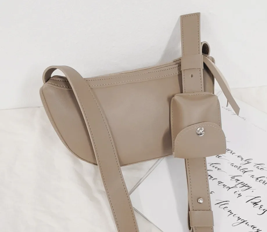 Soft Leather Halfmoon Crossbody Bag with Extra Pocket