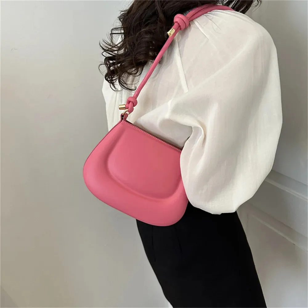 Soft PU Ladies Leather Crossbody Bag Women Purple Underarm Bag Retro Solid Color Handbag Fashion Design Girl Small Shoulder Bag