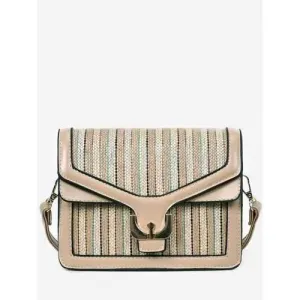 Splicing Chic Flapped Striped Crossbody Bag - Light Khaki