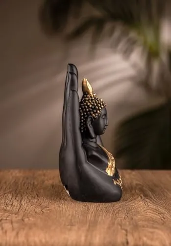 SR Decor Golden Handcrafted Palm Buddha statues for living room Polyresin Showpiece (12.5 cm x 7.5 cm x 17.5 cm, Black)