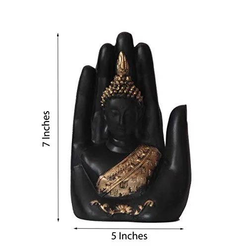 SR Decor Golden Handcrafted Palm Buddha statues for living room Polyresin Showpiece (12.5 cm x 7.5 cm x 17.5 cm, Black)