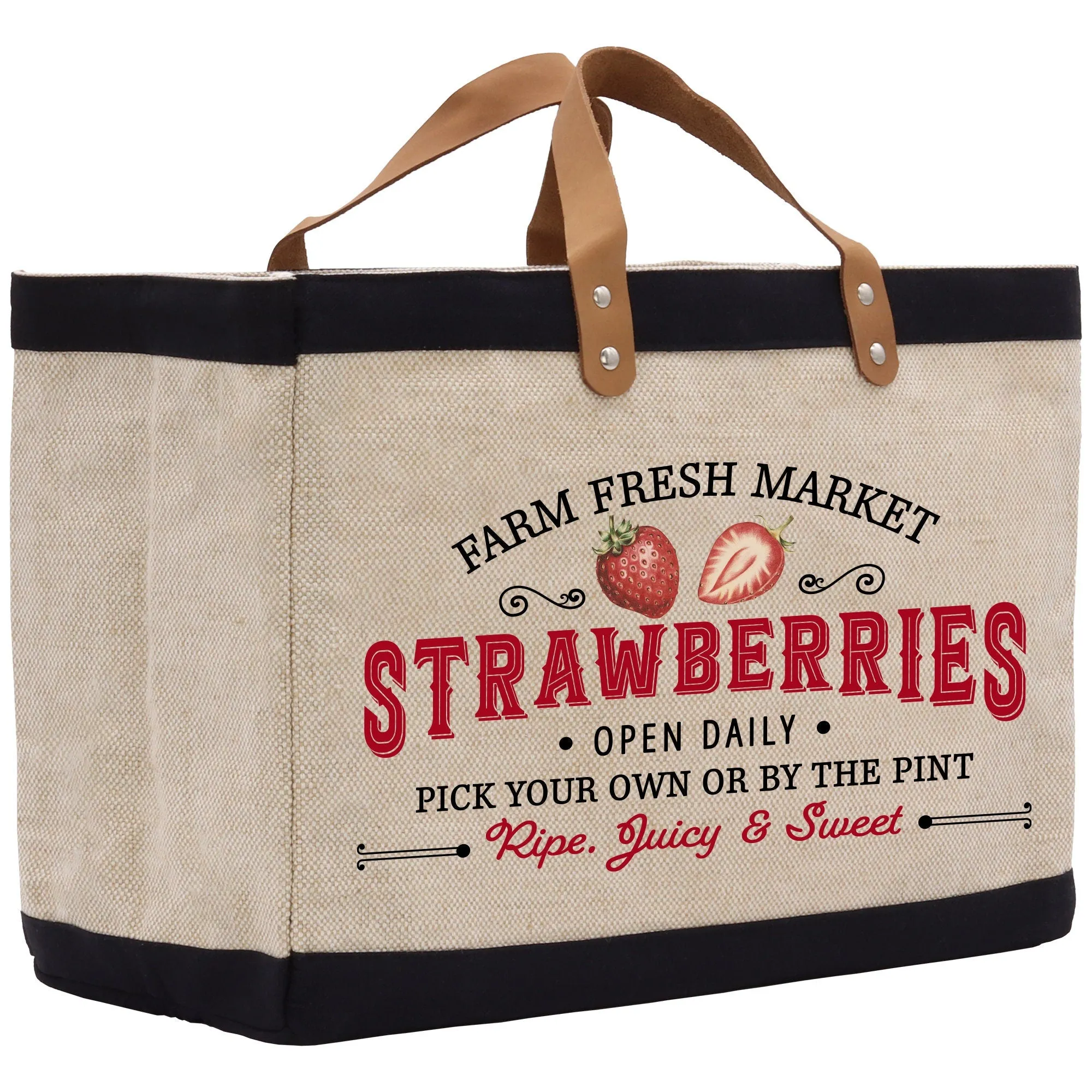 Strawberry Farm Fresh Market Jute Tote Bag Farmers Fruit Lover Burlap Bag Fruity Vintage Market Jute Burlap Bag Vintage Farmer Bag (VTB1001)