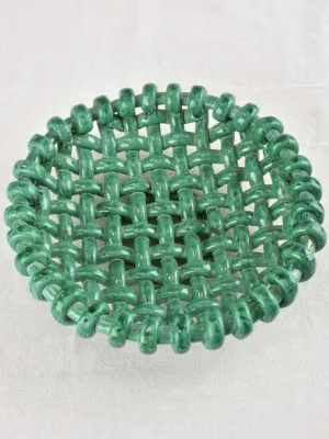 Stunning 1960s woven bowl Jerome Massier green glaze 12½"