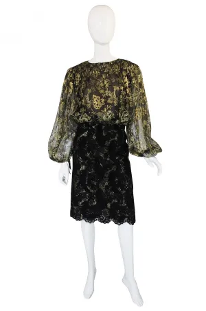 Stunning 1980s Gold Lace Bill Blass Cocktail Dress