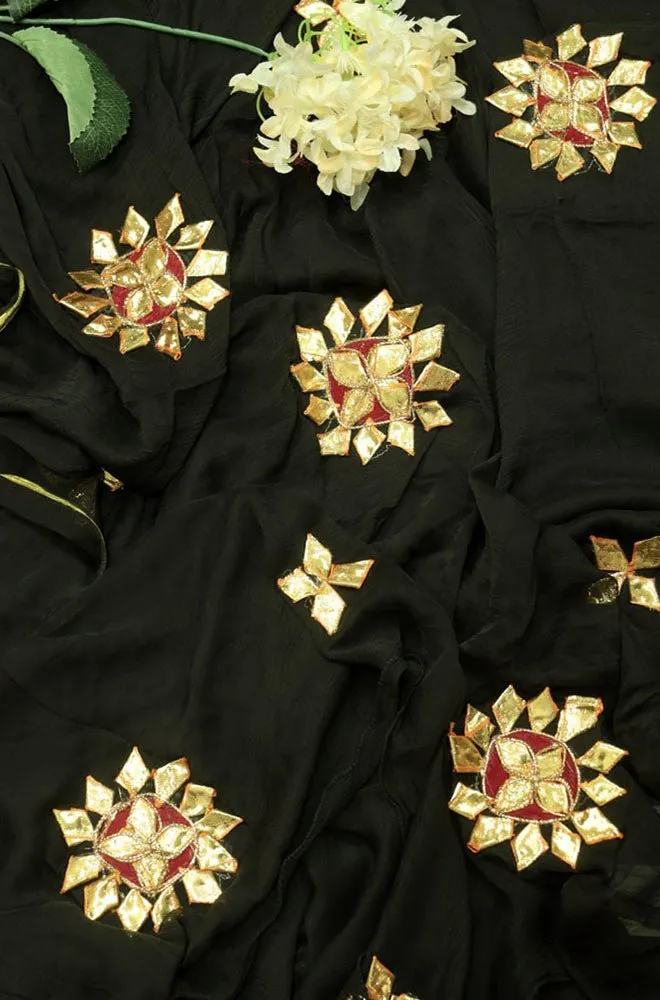 Stunning Black Gota Patti Chiffon Saree for Elegant Occasions