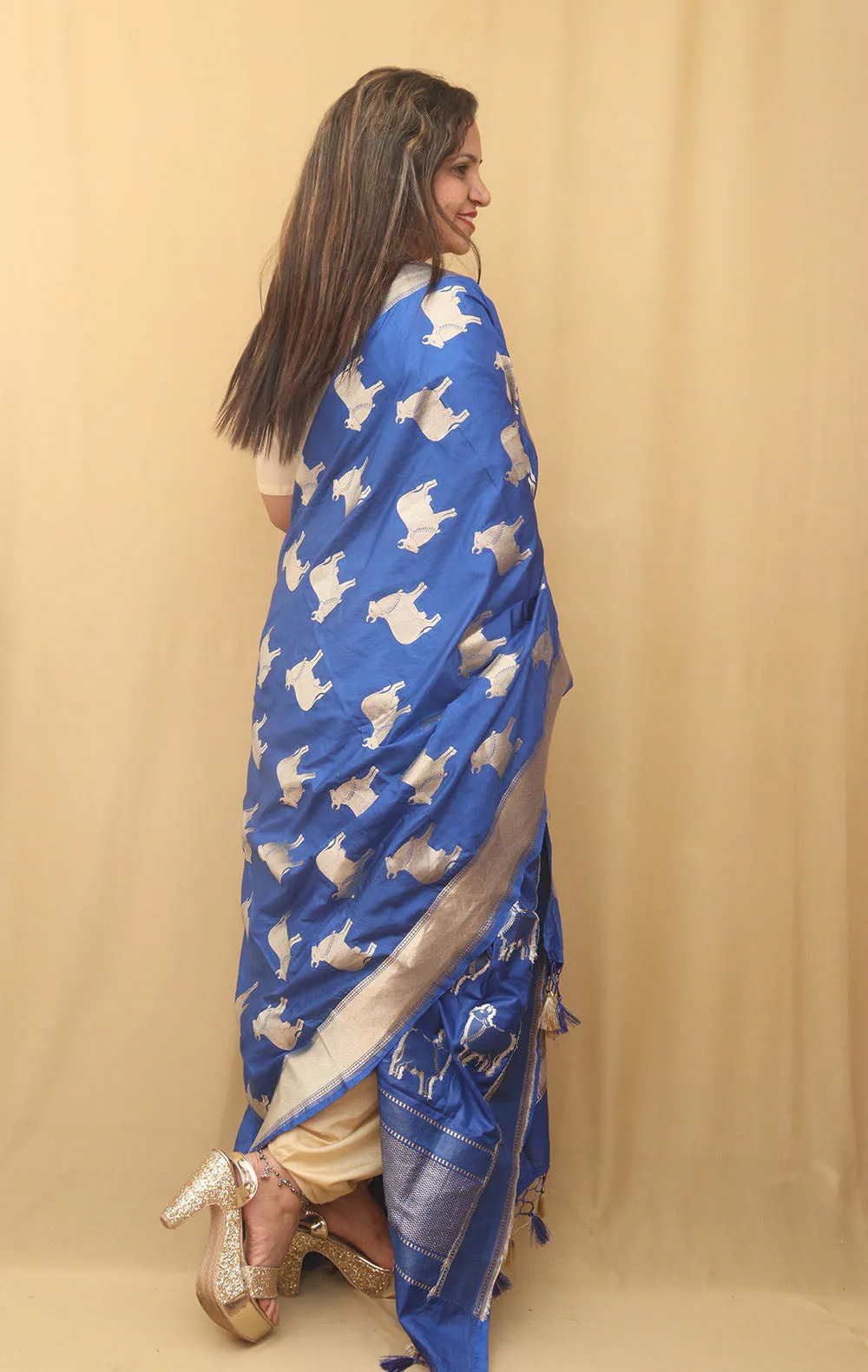 Stunning Blue Banarasi Silk Cow Design Dupatta