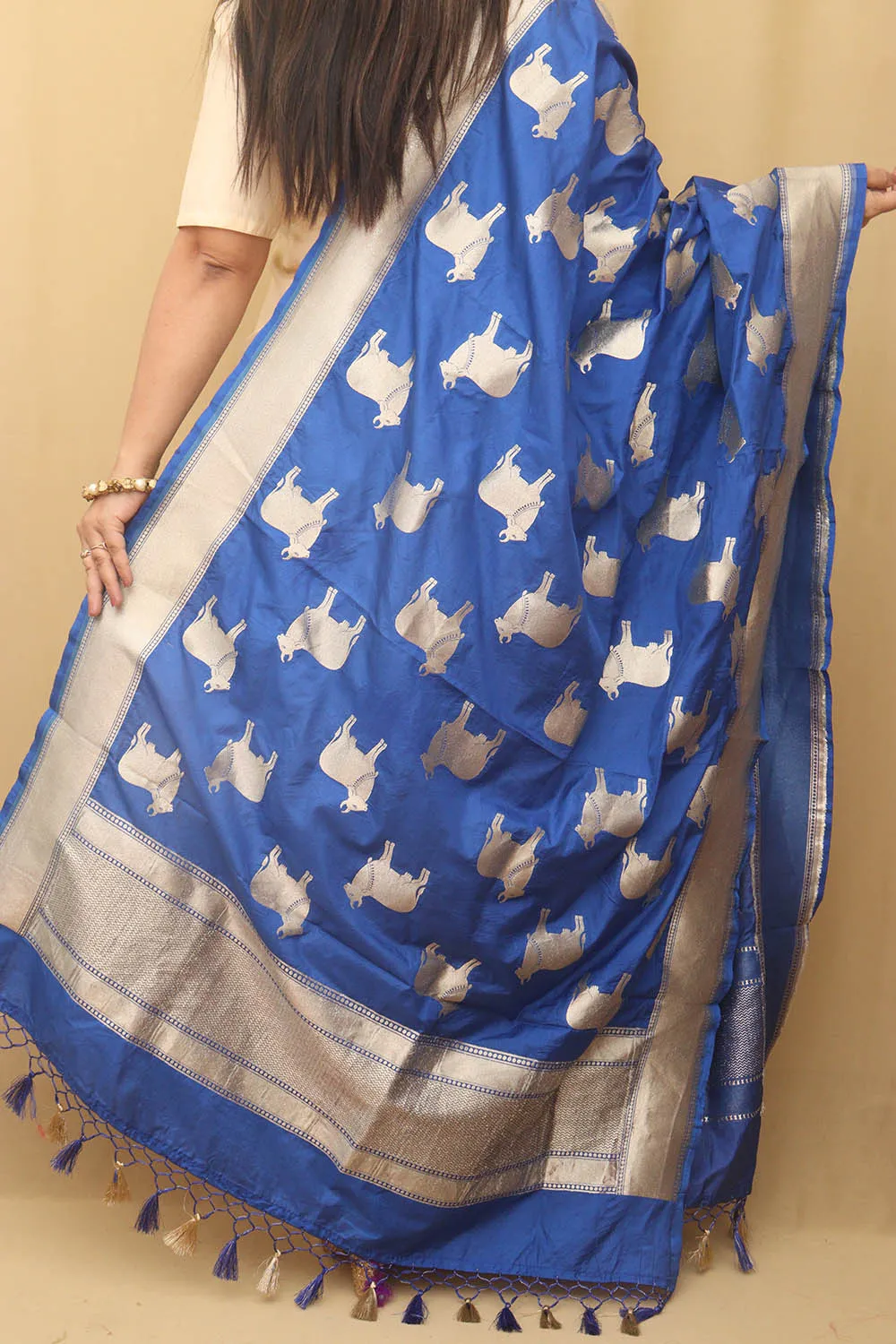 Stunning Blue Banarasi Silk Cow Design Dupatta