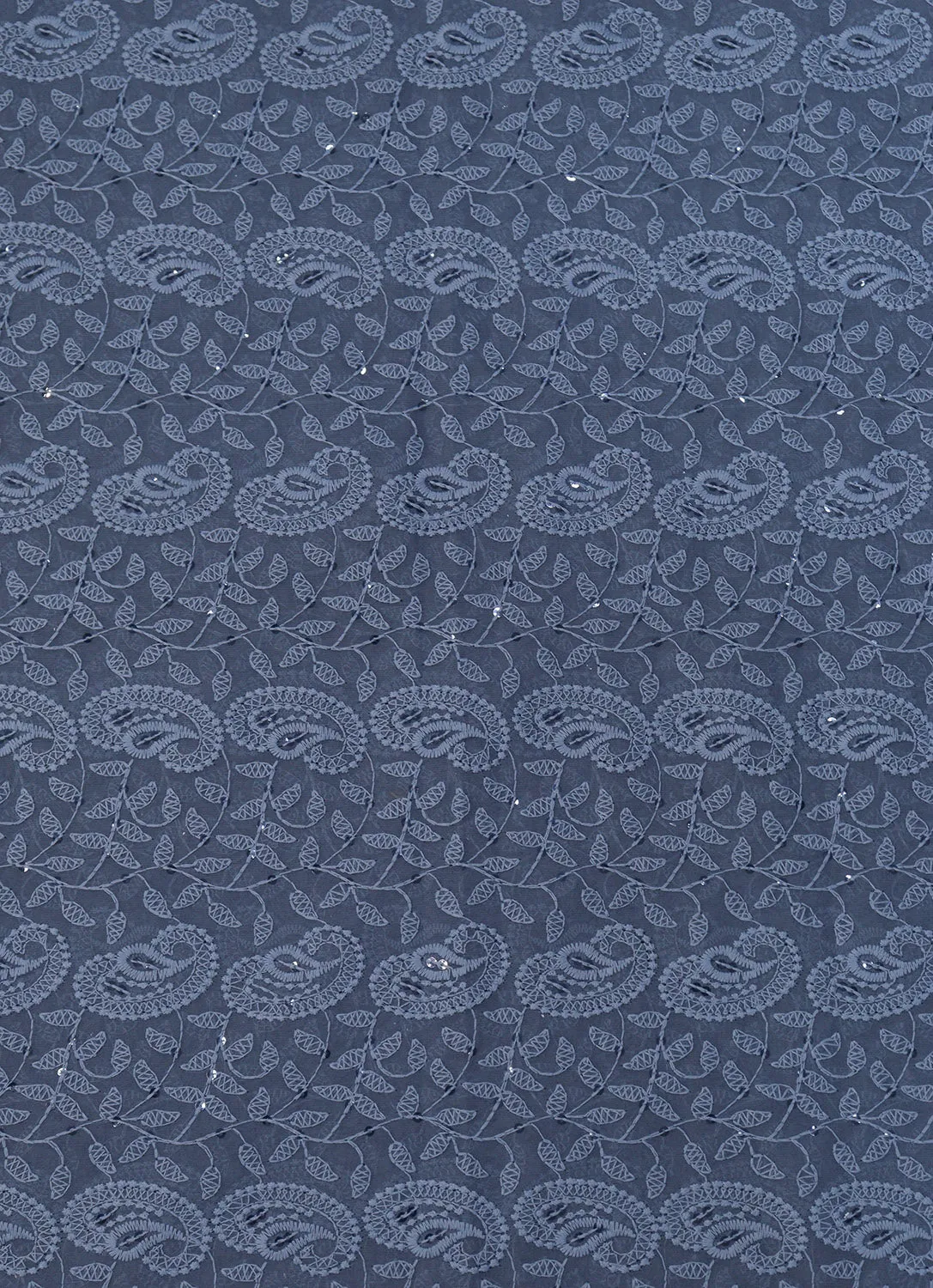 Stunning Blue Chikankari Georgette Fabric with Sequins (1 Mtr)