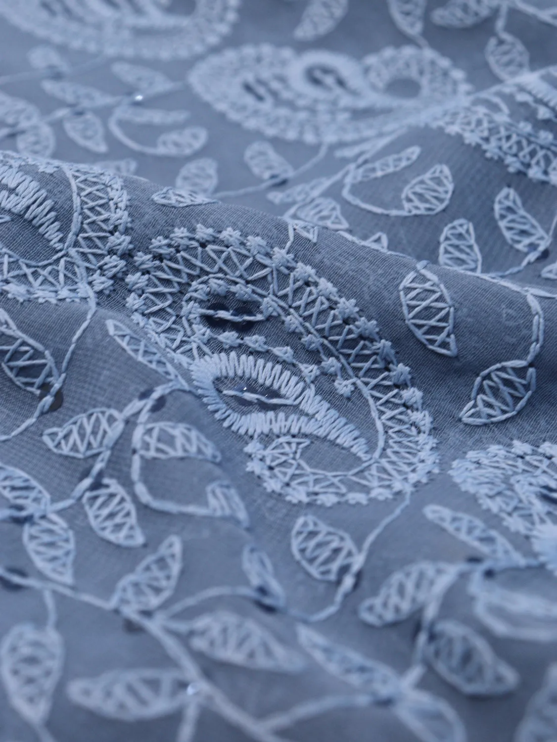 Stunning Blue Chikankari Georgette Fabric with Sequins (1 Mtr)