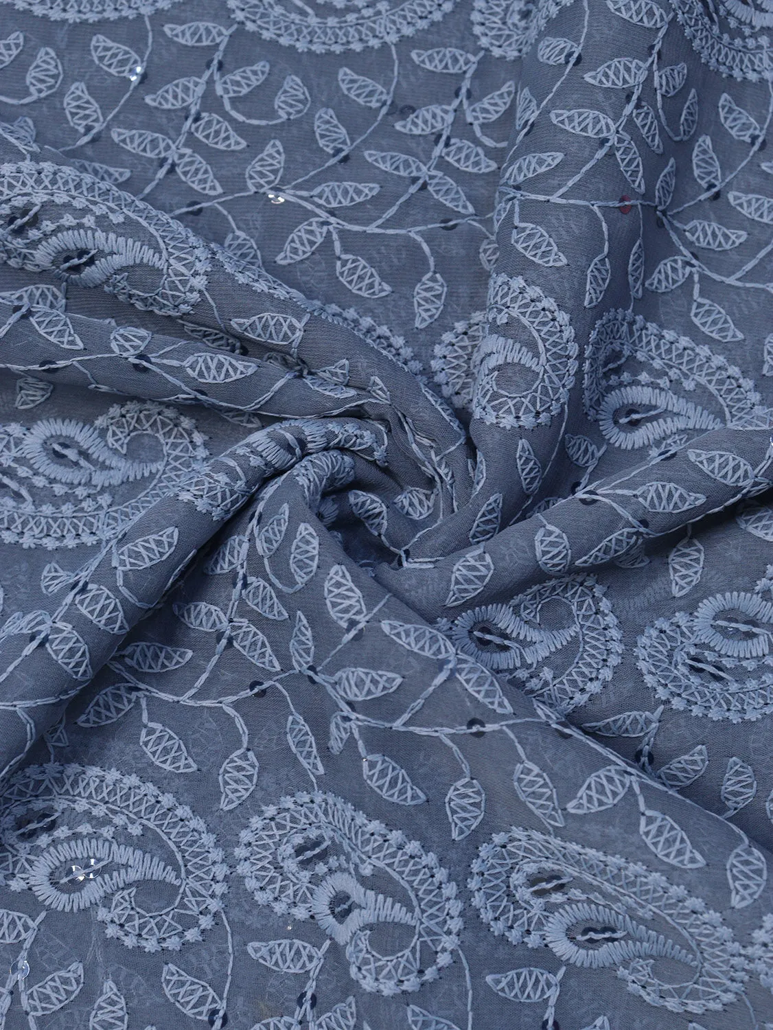 Stunning Blue Chikankari Georgette Fabric with Sequins (1 Mtr)