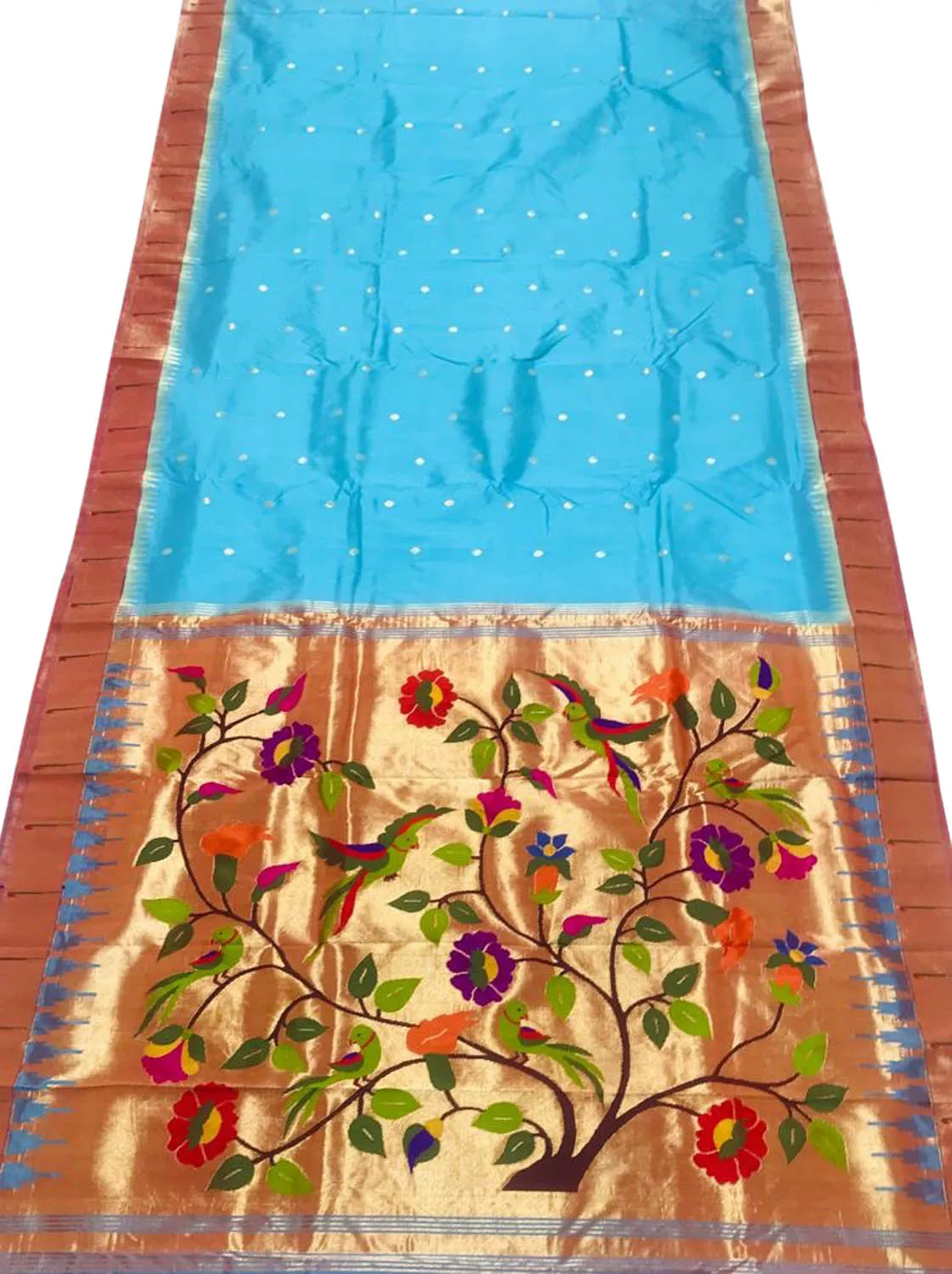 Stunning Blue Paithani Handloom Silk Saree with Muniya Border